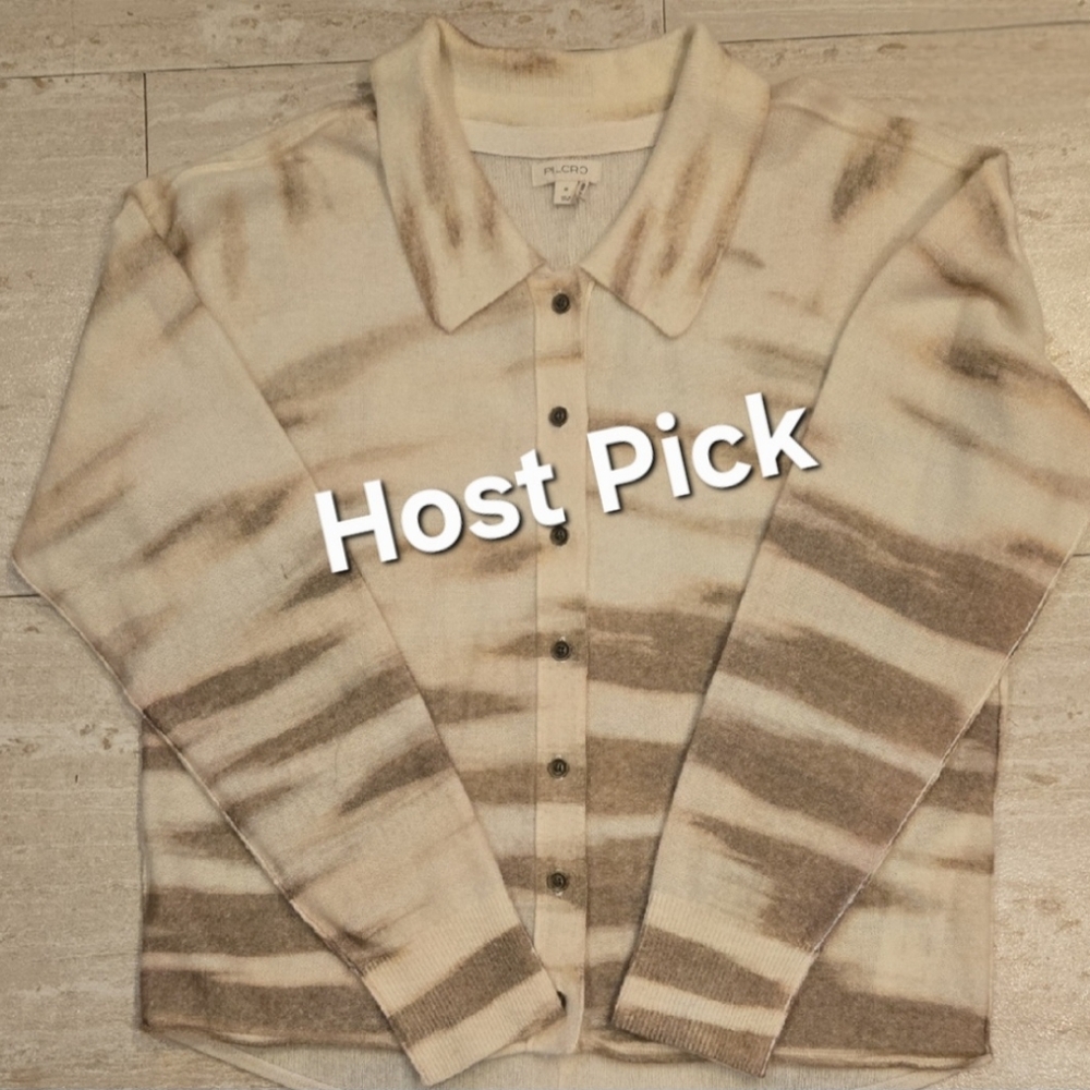 Anthropologie PILCRO Unique Cream/Olive Cashmere Cardigan Sweater